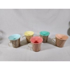 Vintage Raffiaware Thermo-Temp Melmac Set of 5 Mugs Cups All Different Colors